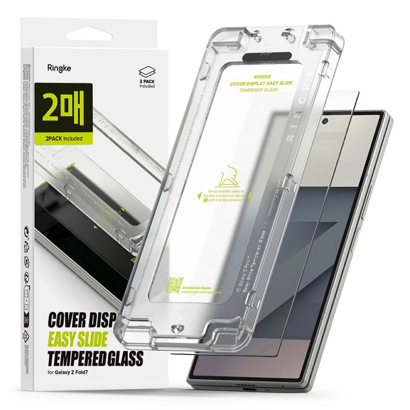 „Ringke Cover Display Easy Slide“ grūdinto stiklo 2 vnt. pakuotė, skirta „Samsung Galaxy Z Fold 7“ – permatomas