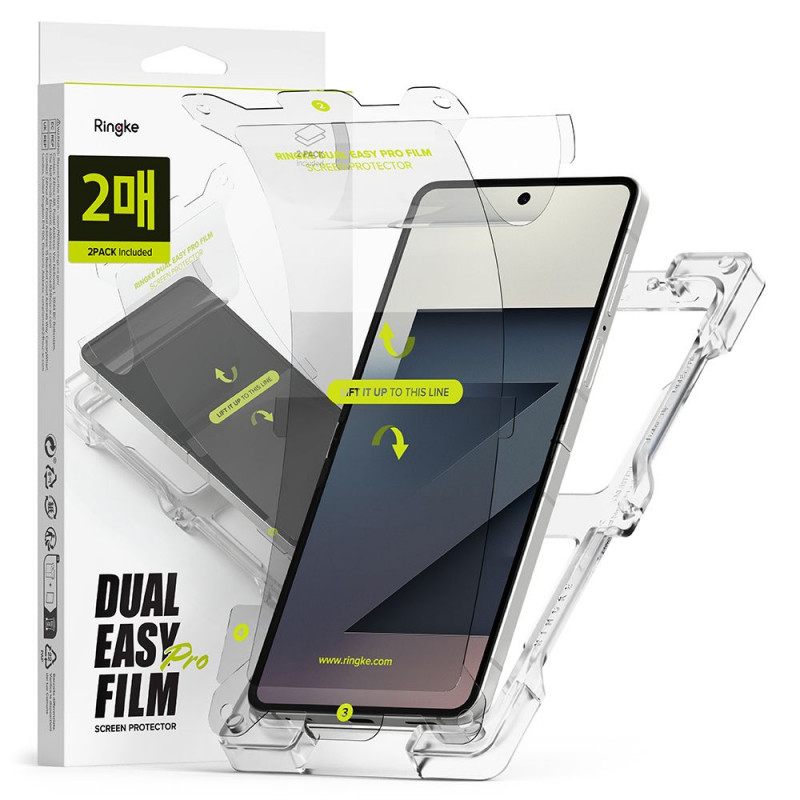 „Ringke Dual Easy Pro“ 2 apsauginių plėvelių pakuotė, skirta „Samsung Galaxy Z Flip 7“ - skaidri.