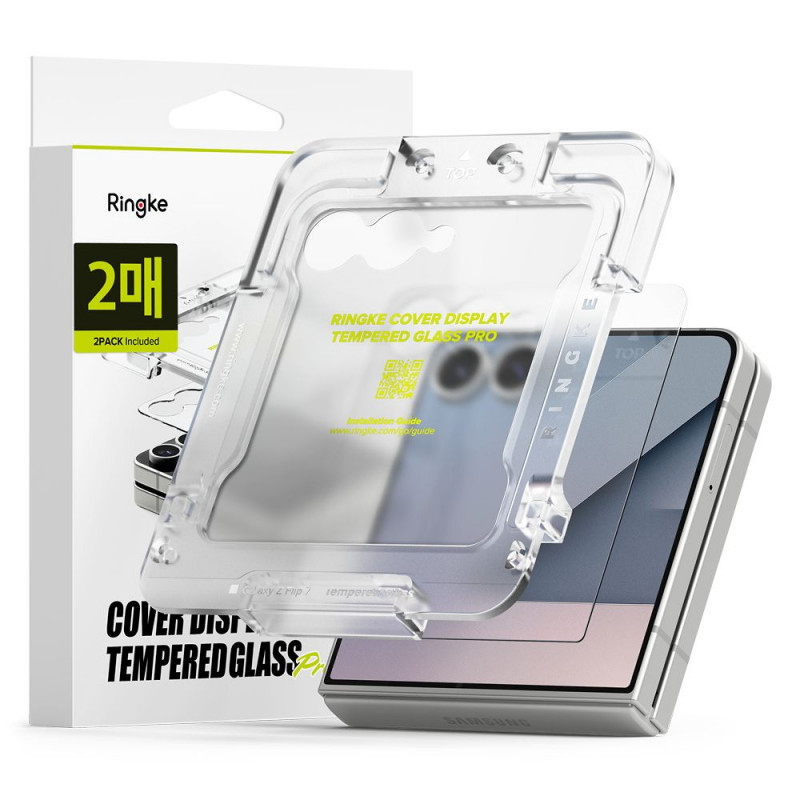 „Ringke Cover Display Easy Slide“ grūdinto stiklo 2 vnt. pakuotė, skirta „Samsung Galaxy Z Flip 7“ – permatomas