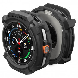 „Spigen Rugged Armor“ dėklas, skirtas „Samsung Galaxy Watch 8 Classic“ 46 mm laikrodžiui – matinės juodos spalvos