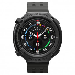 „Spigen Rugged Armor“ dėklas, skirtas „Samsung Galaxy Watch 8 Classic“ 46 mm laikrodžiui – matinės juodos spalvos