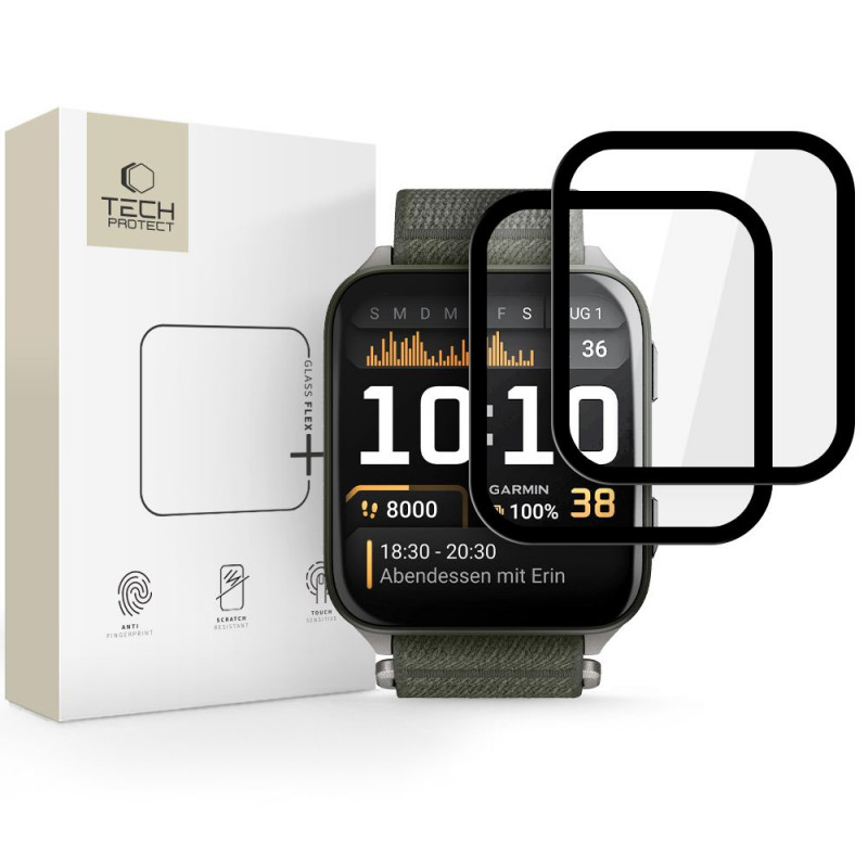 „Tech-Protect Glass Flex+“ 2 hibridinių stiklų pakuotė, skirta „Garmin Venu X1“ – juoda