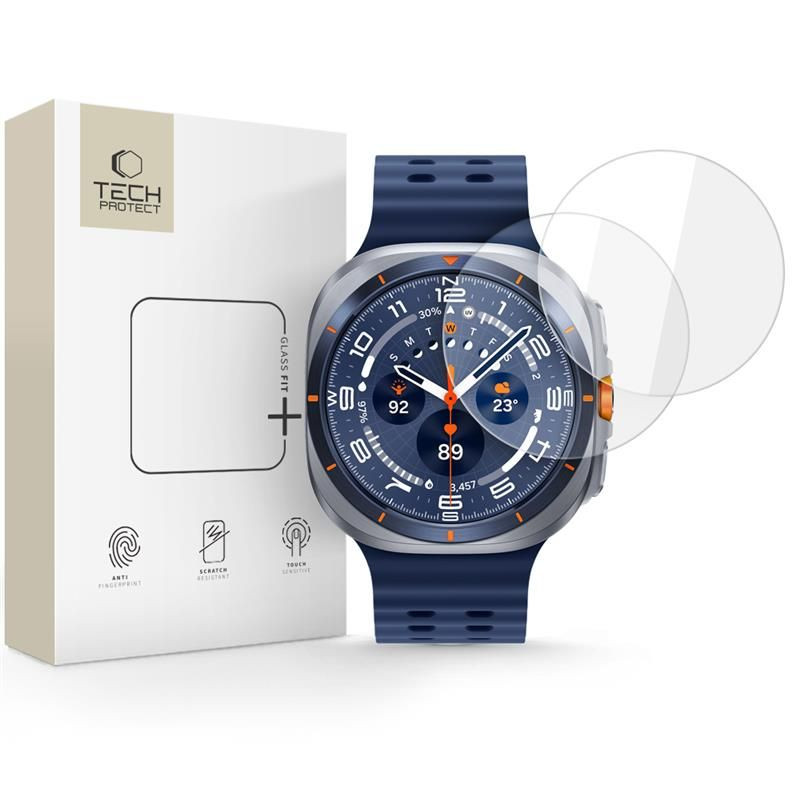 „Tech-Protect Glass Fit+“ 2 grūdinto stiklo paketas, skirtas „Samsung Galaxy Watch Ultra 47 mm“ – skaidrus
