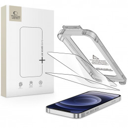 „Tech-Protect Quick Set+“ 2 grūdinto stiklo pakuotė, skirta „iPhone 12“ / „12 Pro“ – juoda