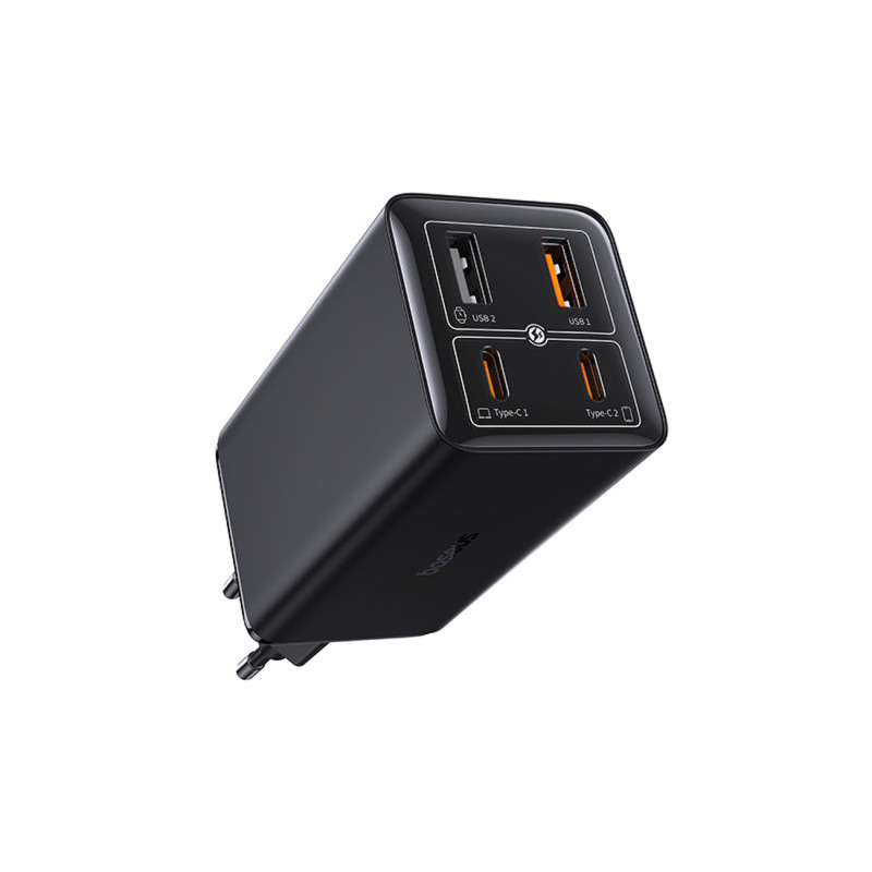 „Baseus GaN6 Pro“ įkroviklis 100 W, 2 x USB-C, 2 x USB-A, su juodu USB-C laidu, 1 m – juodas