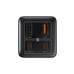 „Baseus GaN6 Pro“ įkroviklis 100 W, 2 x USB-C, 2 x USB-A, su juodu USB-C laidu, 1 m – juodas