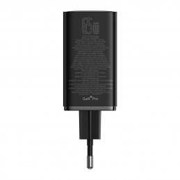 „Baseus GaN6 Pro“ įkroviklis, 65 W, 2 x USB-C, 2 x USB-A, su juodu USB-C laidu, 100 W, 1 m – juodas