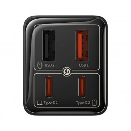 „Baseus GaN6 Pro“ įkroviklis, 65 W, 2 x USB-C, 2 x USB-A, su juodu USB-C laidu, 100 W, 1 m – juodas