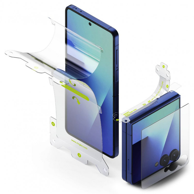 „Ringke Protector Pro 3-in-1“ apsauginis rinkinys, skirtas „Samsung Galaxy Z Flip 7“ – skaidrus