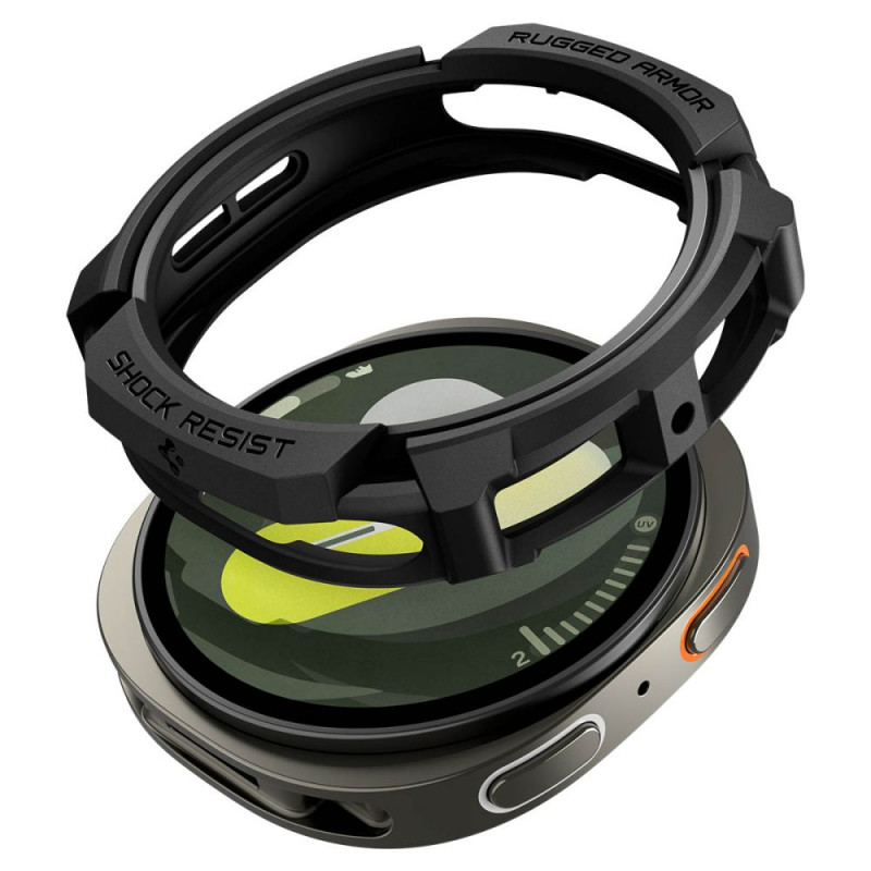 „Spigen Rugged Armor“ dėklas, skirtas „Samsung Galaxy Watch 8 40mm“ – matinės juodos spalvos