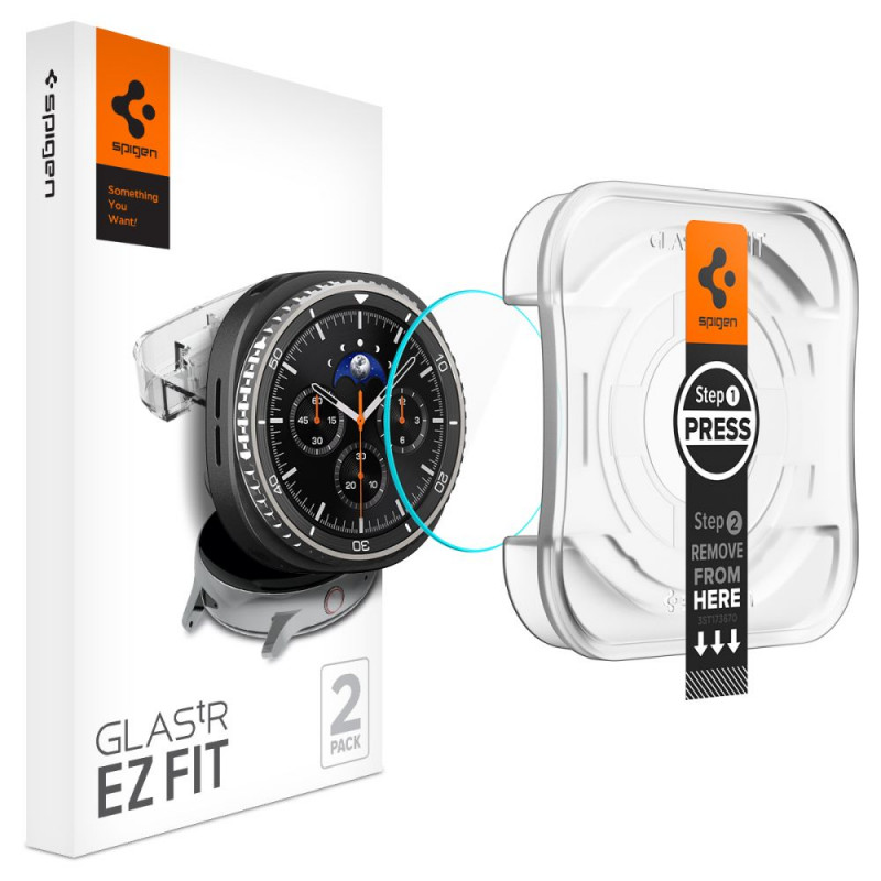 „Spigen Glas.TR Ez-Fit“ grūdintas stiklas, skirtas „Samsung Galaxy Watch 8 Classic“ 46 mm - skaidrus