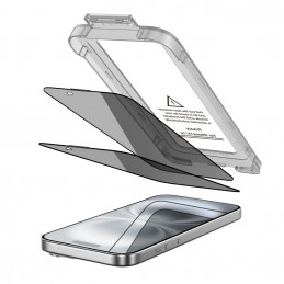 „Tech-Protect Quick Set Spy+“ privatumo stiklų, skirtų „iPhone 15“ / „16“, 2 vnt. pakuotėje