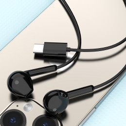„Dudao X3C“ į ausis įdedamos laidinės USB-C ausinės, 1,2 m ilgio, juodos