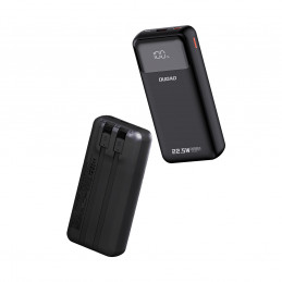 „Dudao K15Pro“ išorinė baterija, 20000mAh, 22,5W, PD USB-C / USB-A / su integruotu „Lightning“ ir USB-C laidu – juoda
