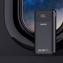 „Dudao K15Pro“ išorinė baterija, 20000mAh, 22,5W, PD USB-C / USB-A / su integruotu „Lightning“ ir USB-C laidu – juoda
