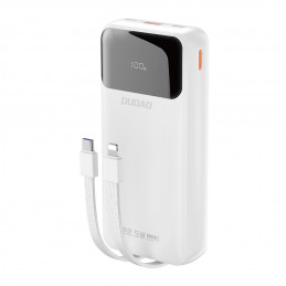 „Dudao K15Pro“ išorinė baterija, 20000mAh, 22,5W, PD USB-C / USB-A / su integruotu „Lightning“ ir USB-C laidu – balta