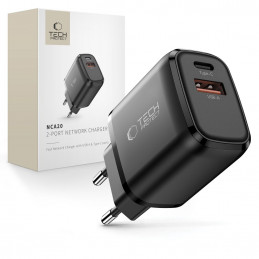 „Tech-Protect NCA20 PD 20W / QC3.0 USB-A / USB-C“ sieninis įkroviklis – juodas