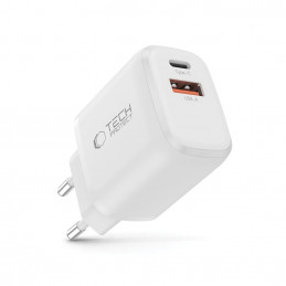 „Tech-Protect NCA30 PD 30W QC3.0 USB-A / USB-C“ sieninis įkroviklis – baltas
