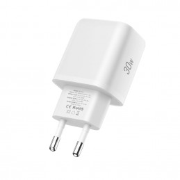 „Tech-Protect NCA30 PD 30W QC3.0 USB-A / USB-C“ sieninis įkroviklis + USB-C / USB-C laidas, 100 cm, baltas