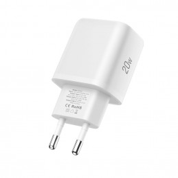 „Tech-Protect NCA20 PD 20W QC3.0 USB-A / USB-C“ sieninis įkroviklis + USB-C / USB-C laidas, 100 cm, baltas