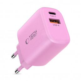 „Tech-Protect NCA20 PD 20W QC3.0 USB-A / USB-C“ sieninis įkroviklis – rožinis