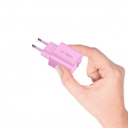„Tech-Protect NCA20 PD 20W QC3.0 USB-A / USB-C“ sieninis įkroviklis – rožinis