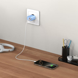 „Tech-Protect NCA20 PD 20W QC3.0 USB-A / USB-C“ sieninis įkroviklis – mėlynas