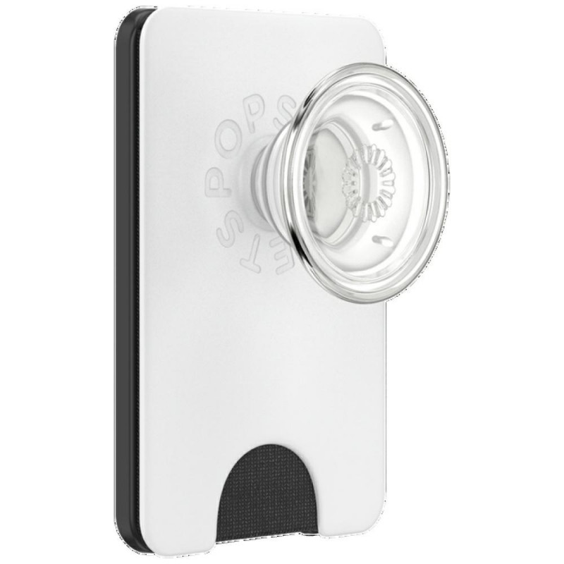 „Popsockets PopWallet+ PopGrip PW+ MS G2 MagSafe“ piniginės telefono laikiklis ir stovas, baltas ir permatomas