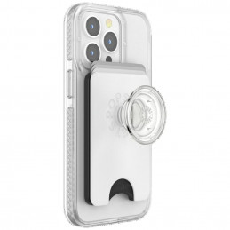 „Popsockets PopWallet+ PopGrip PW+ MS G2 MagSafe“ piniginės telefono laikiklis ir stovas, baltas ir permatomas