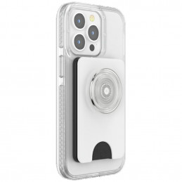 „Popsockets PopWallet+ PopGrip PW+ MS G2 MagSafe“ piniginės telefono laikiklis ir stovas, baltas ir permatomas