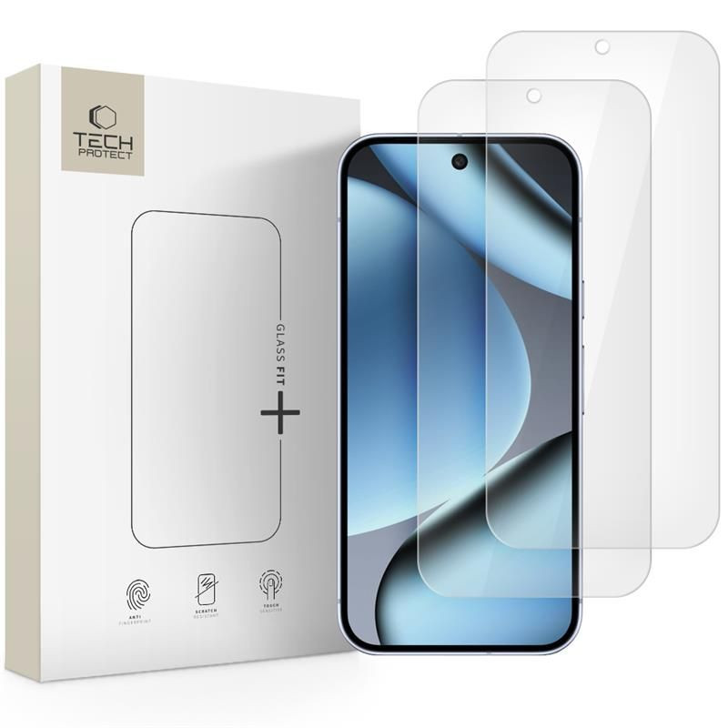 „Tech-Protect Glass Fit+“ 2 grūdinto stiklo pakuotė, skirta „Google Pixel 9 Pro XL / 10 Pro XL“ – skaidri.