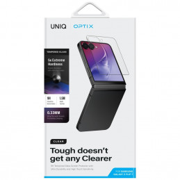 „UNIQ Optix“ skaidrus grūdintas stiklas, skirtas „Samsung Galaxy Z Flip 7“.