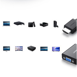 Ugreen HDMI – VGA mikro USB / garso 3,5 mm mini lizdo adapteris juodas (40248)