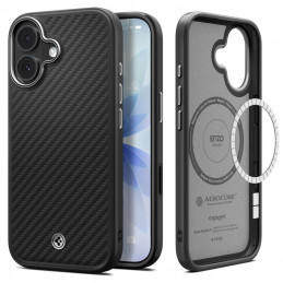 „Spigen Enzo Aramid T“ MagSafe dėklas, skirtas „iPhone 17“ – juodas ir sidabrinis