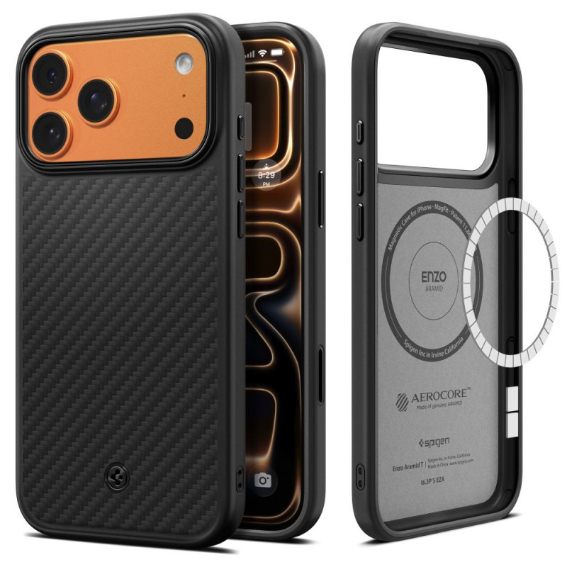 „Spigen Enzo Aramid T“ „MagSafe“ dėklas, skirtas „iPhone 17 Pro Max“ – juodas