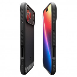 „Spigen Rugged Armor Mag MagSafe“ dėklas, skirtas „iPhone 17 Pro“ – matinės juodos spalvos