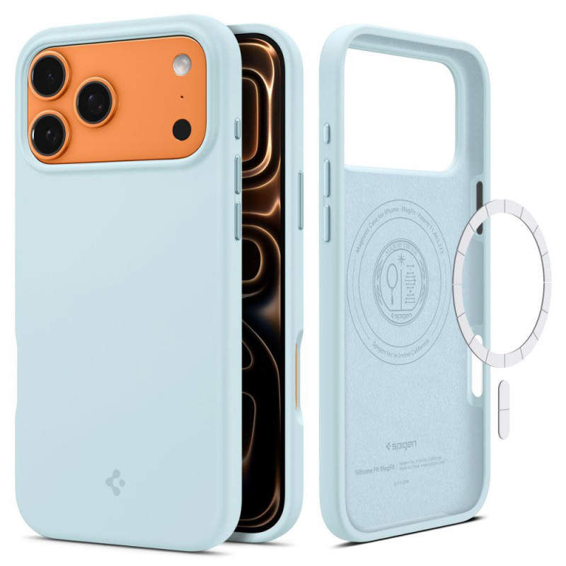 „Spigen Silicone Fit MagSafe“ dėklas, skirtas „iPhone 17 Pro Max“ – mėlynas