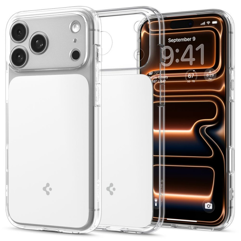 „Spigen Ultra Hybrid T“ „MagSafe“ dėklas, skirtas „iPhone 17 Pro Max“ – skaidrus ir baltas