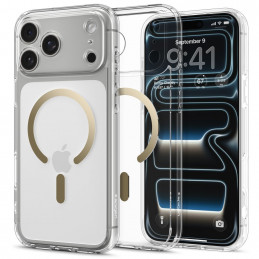 „Spigen Ultra Hybrid MagSafe“ dėklas, skirtas „iPhone 17 Pro“ – permatomas auksinis