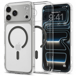 „Spigen Ultra Hybrid MagSafe“ dėklas, skirtas „iPhone 17 Pro“ – skaidriai pilkas