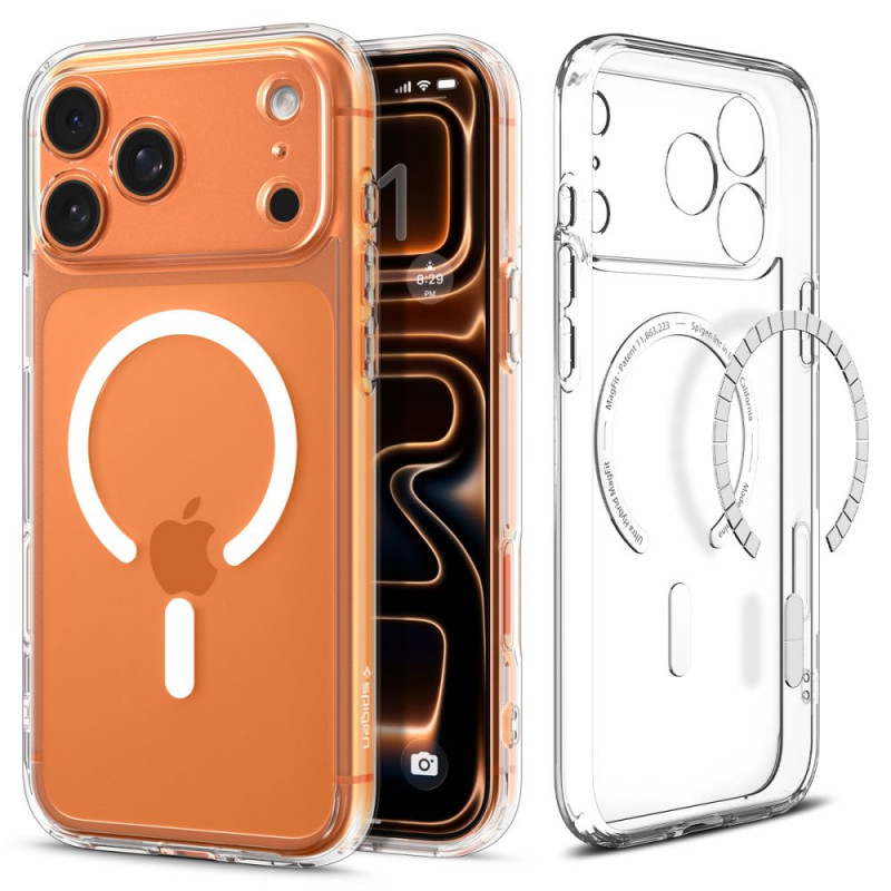 „Spigen Ultra Hybrid MagSafe“ dėklas, skirtas „iPhone 17 Pro“ – skaidrus ir baltas
