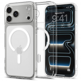 „Spigen Ultra Hybrid MagSafe“ dėklas, skirtas „iPhone 17 Pro“ – skaidrus ir baltas