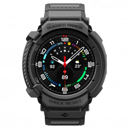 „Spigen Rugged Armor Pro“ dirželis, skirtas „Samsung Galaxy Watch 8 Classic“ (46 mm), matinės juodos spalvos.