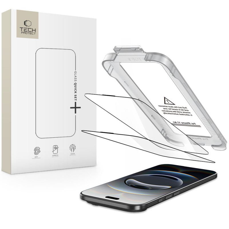 „Tech-Protect Quick Set+“ 2 grūdinto stiklo pakuotė, skirta „iPhone 17 Air“ – juoda