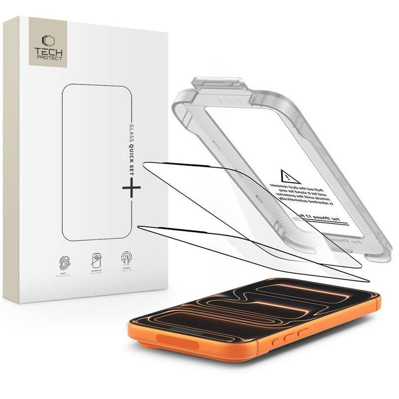 „Tech-Protect Quick Set+“ 2 grūdinto stiklo pakuotė, skirta „iPhone 17 Pro“ – juoda
