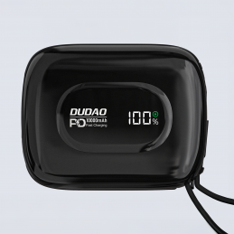 „Dudao K32“ 22,5 W 10000 mAh išorinė baterija su integruotu USB-C / „Lightning“ laidu – juoda