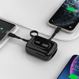 „Dudao K32“ 22,5 W 10000 mAh išorinė baterija su integruotu USB-C / „Lightning“ laidu – juoda