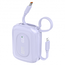 „Dudao K32“ 22,5 W 10000 mAh išorinė baterija su integruotu USB-C / „Lightning“ laidu – violetinė