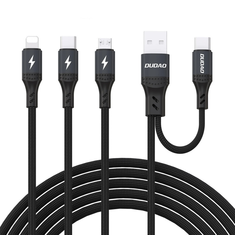 „Dudao L3W USB-A/ USB-C“ į „Lightning“/ USB-C/ MicroUSB“ 66 W laidas – juodas