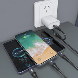 „Dudao L3W USB-A/ USB-C“ į „Lightning“/ USB-C/ MicroUSB“ 66 W laidas – juodas